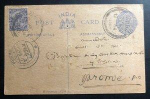 1922 Kyaukme India Postal Stationary Postcard Uprated Cover To Prome