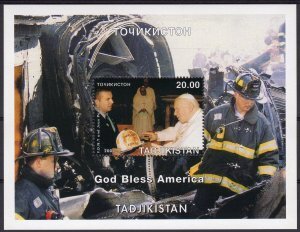 Tajikistan 2001 POPE JOHN PAUL II NEW YORK FIRE BRIGADE s/s Perforated Mint (NH)