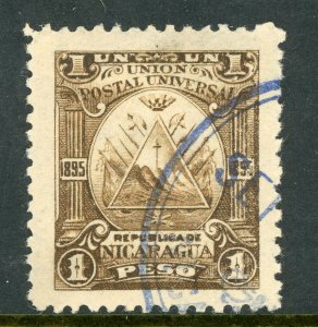 Nicaragua 1895 Seebeck 1 Peso Coat of Arms Scott #77 VFU Z384 ⭐