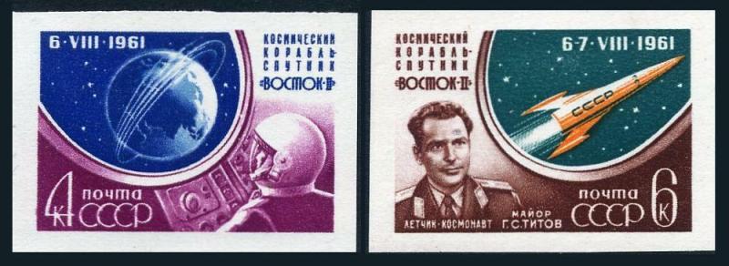 Russia 2509-2510 imperf,hinged.Michel 2521B-2522B. Vostok 2,Gherman Titov,1961.