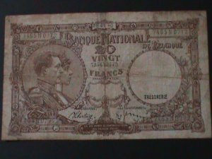 ​BELGIUM-1940-BANK OF BELGIUM-20-FRANCS-LT..CIRULATED NOTE-VF-84 YEARS OLD