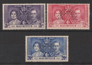 MAURITIUS 1937 KGVI Coronation set 5c-20c SPECIMEN. MNH **.