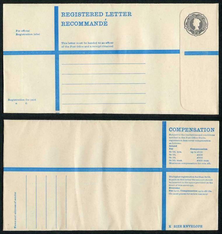 RP89 QEII 3/4 Registered Envelope Size K Mint