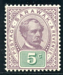 Sarawak 1891 QV 5c purple & green MLH. SG 12. Sc 12.