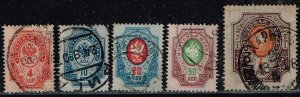 Russia 1904,Sc.#57C, 60, 63, 66, 68  used
