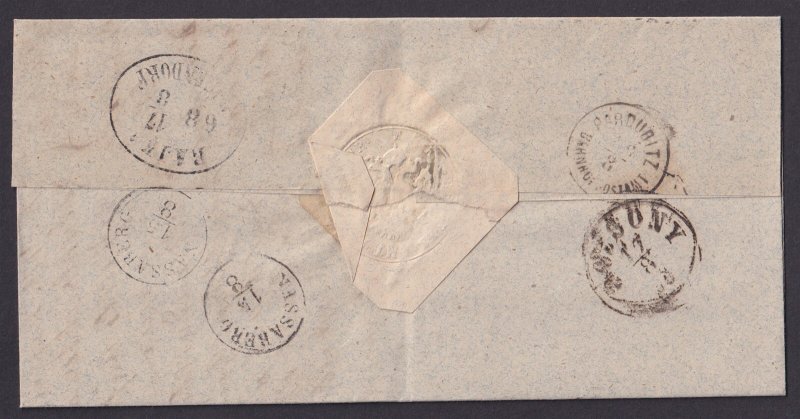 AUSTRIA-HUNGARY 1868, Stampless letter to Rajka
