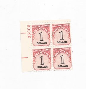 US SCOTT# J100, PLATEBLOCK OF 4, MNH, OG $1.00 STAMP