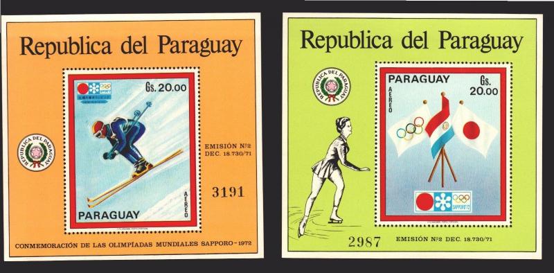 JAPAN  Sapporo Winter Olympic S/S SET Paraguay MNH #1412-13 cv$40 sky flags