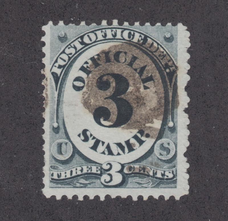 US Sc O49 used. 1873 3c black Post Office Department Official, brown cancel