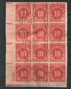 USA - Scott J74 - Postage Due -1930 - With Plate Number -Used -Block of 12 Stamp