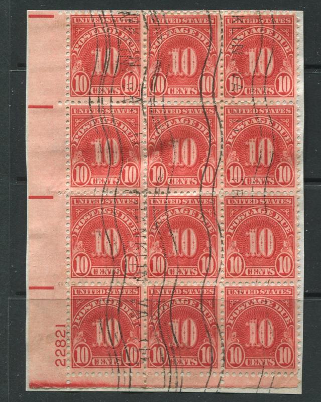 USA - Scott J74 - Postage Due -1930 - With Plate Number -Used -Block of 12 Stamp