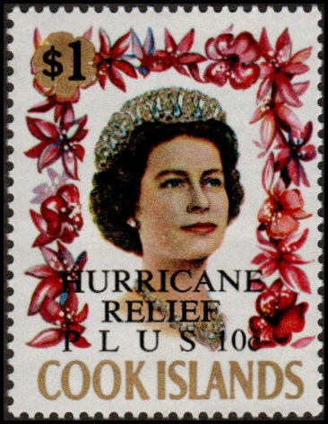 Cook Islands B7 - MNH - $1+10c Elizabeth II (Hurricane Relief) (1968) (cv $1.60)
