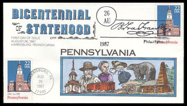 #2337 Pennsylvania Statehood Collins FDC