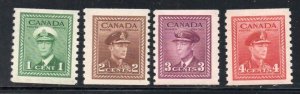 Canada Sc 278-281 1948 George VI coil  stamp set perf  9 1/2 mint NH