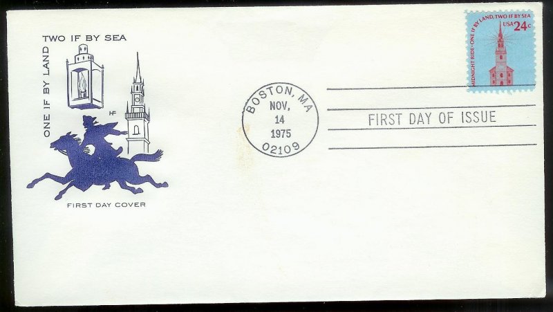UNITED STATES FDC 24¢ One by Land Two by Sea 1975 Farnam