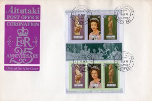 Aitutaki 1978 Queen Elizabeth Coronation 25th Anni. Sheetlet Sc#166d FDC