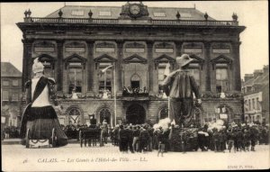 Postcard Calais Pas de Calais, Festival, The Giants at the Town Hall, Unused