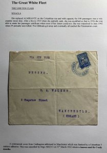 1922 Colombia SS Sixaola Paqueboat United Fruit CO Cover To Manchester England