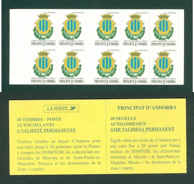 Andorra. French Adm. 2000 Booklet MNH. Coats Of Arms,Andorra-La-Vielle. Sc# 518a