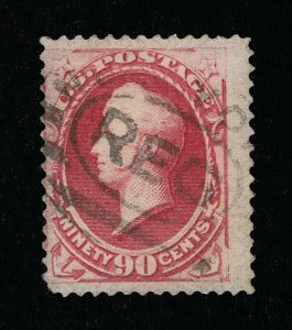 VERY AFFORDABLE GENUINE SCOTT #166 USED 90¢ CARMINE 1873 CBNC PRINTING  #13047