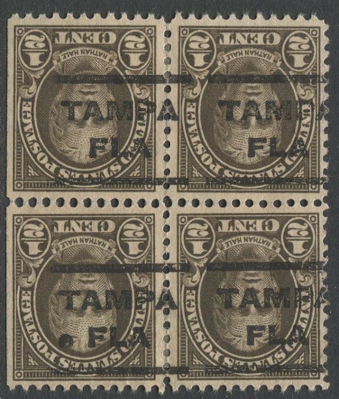 US 1925 Sc 551  1/2c Used Block TAMPA FLA Precancel, Type 202