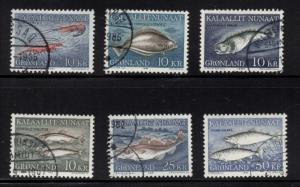 Greenland Sc 136-41 1981-6 Fish stamp set used