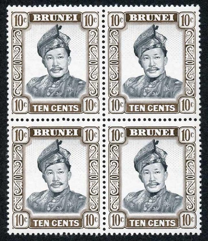 Brunei SG124a 10c Wmk 12 on Glazed Paper U/M Block of 4 