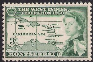 Montserrat 1956 QE2 3ct Green Carribean Federation MM SG 150 ( K1072 )