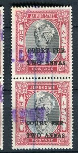 INDIA JAIPUR; 1930s-40s early Surcharged Revenue issue fine USED PAIR