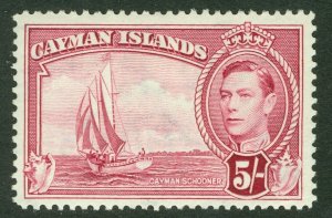 SG 125a Cayman Islands 1938. 5/- crimson. Lightly mounted mint CAT £75