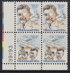 C96a Wiley Post Plate Block MNH