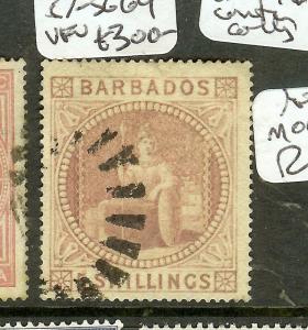 BARBADOS (P2012B) 5/- SG64 VFU  CENTERRED FOR THIS STAMP!!!