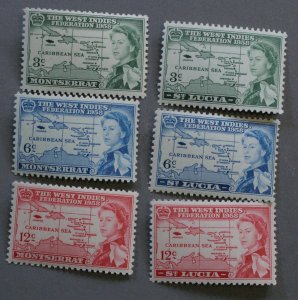 West Indies Federation Ten Islands Set Three Each Unused NH Stamps, 30 Stamps