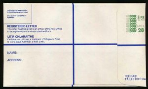 IRELAND Mi. UE35c POSTAL STATIONERY, REGISTERED LETTER