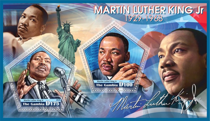 Stamps. Martin Luther King 2020 year 1+1 sheets perforated Gambia