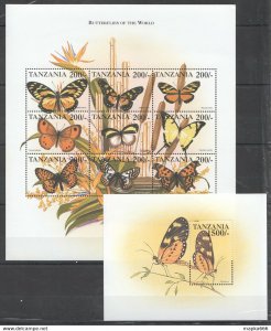 Tanzania Fauna Butterflies Insects Of The World 1Kb+1Bl ** Stamps Pk298