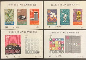 Mexico Scott# 998a,1001a,C342a,C344a Souvenir Sheets Mexico68 Olympics MNH