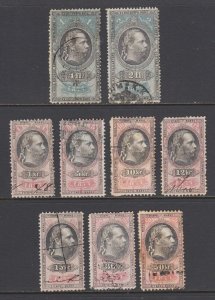 Austria, Bft 210/226 used. 1877 General Duty revenues, 9 different, sound