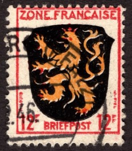 1945, Germany, French Occupation 12Fr,  Used, Sc 4N6