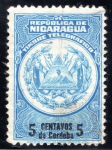 RH186, H186, Type 60, 5c blue and black, Nicaragua Telegraph Stamp