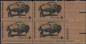 Scott # 1392 1970 6c blk  Buffalo ; Tan Paper Plate Block - Lower Right - Mint 
