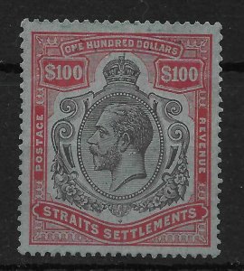 MALAYA STRAITS SETTLEMENTS SG240c 1923 $100 BLACK & CARMINE ON BLUE USED