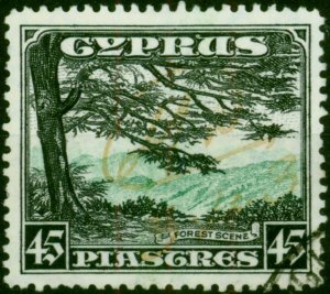 Cyprus 1934 45pi Green & Black SG143 Good Used Reduced Pen Cancel with Forged...