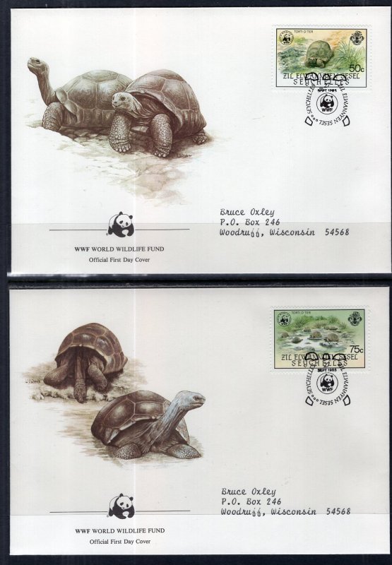 Seychelles Zil Elwannyen Sesel 106-109 Turtles Set of Four WWF Typed FDC