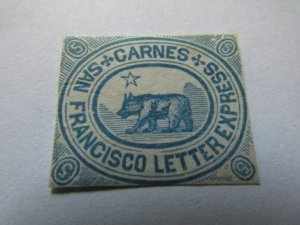 US Local Stamps, Scott # 35L7, CARNES' CITY LETTER EXPRESS, CA. 5c Blue,...