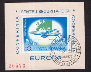 Romania   #C212 1977   cancelled sheet imperf european security Boeing plane