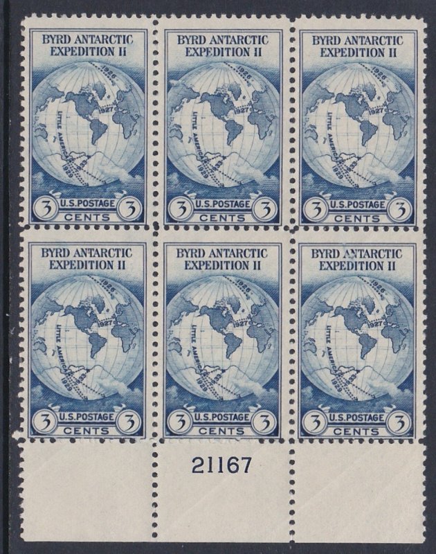 733 Byrd Plate Block MNH