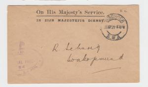 SOUTH WEST AFRICA 1921 OHMS COVER, MODIFIED GERMAN SWAKOPMUND CANCEL (SEE BELOW)