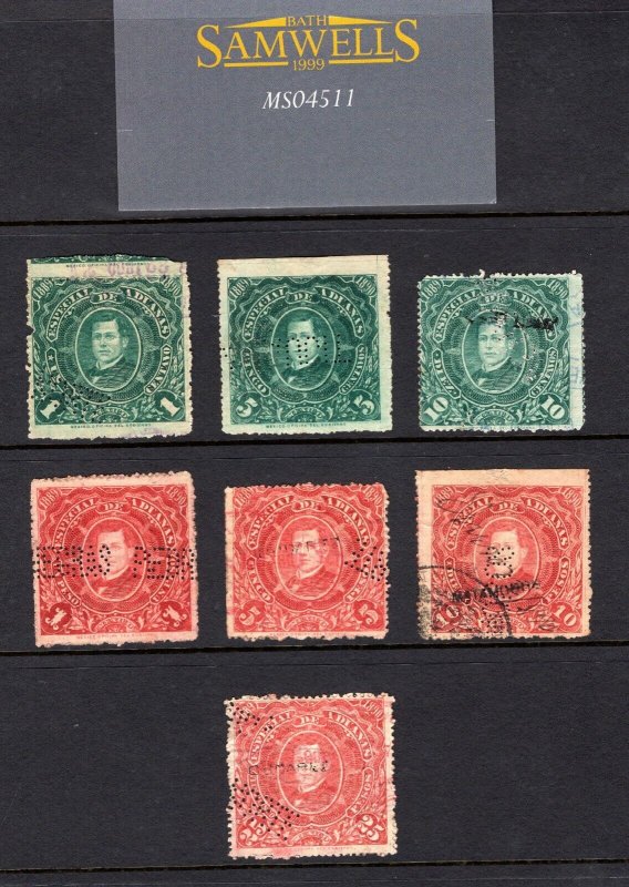 MEXICO Revenue Stamps GROUP{7} Customs 1889-90 1c-25P HIGH VALUE Used MS4511