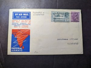 1933 British India Airmail First Flight Cover FFC Karachi to Allahabad A Phillip